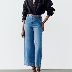 ZARA HIGH-WAISTED Z1975 CROPPED WIDE LEG JEANS BLUE SIZE 28 (6) NWT